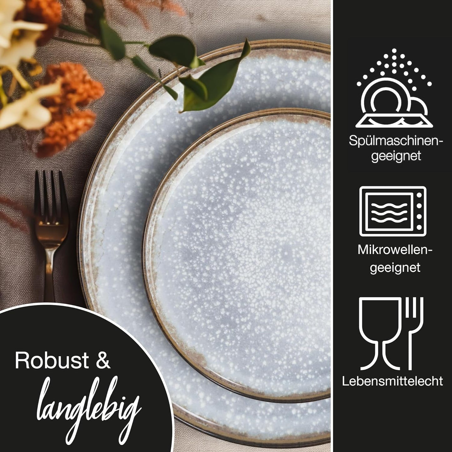 Moritz & Moritz Vajilla de porcelana BLOSSOM para 6 personas, 18 piezas - Vajilla moderna con un diseño divertido - Servicio de café de fácil cuidado con platos y cuencos - Servicio combinado