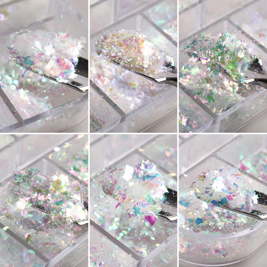 JMEOWIO Nail Glitter 12 rejillas Aurora Nail Art accesorios de decoración diseño de uñas