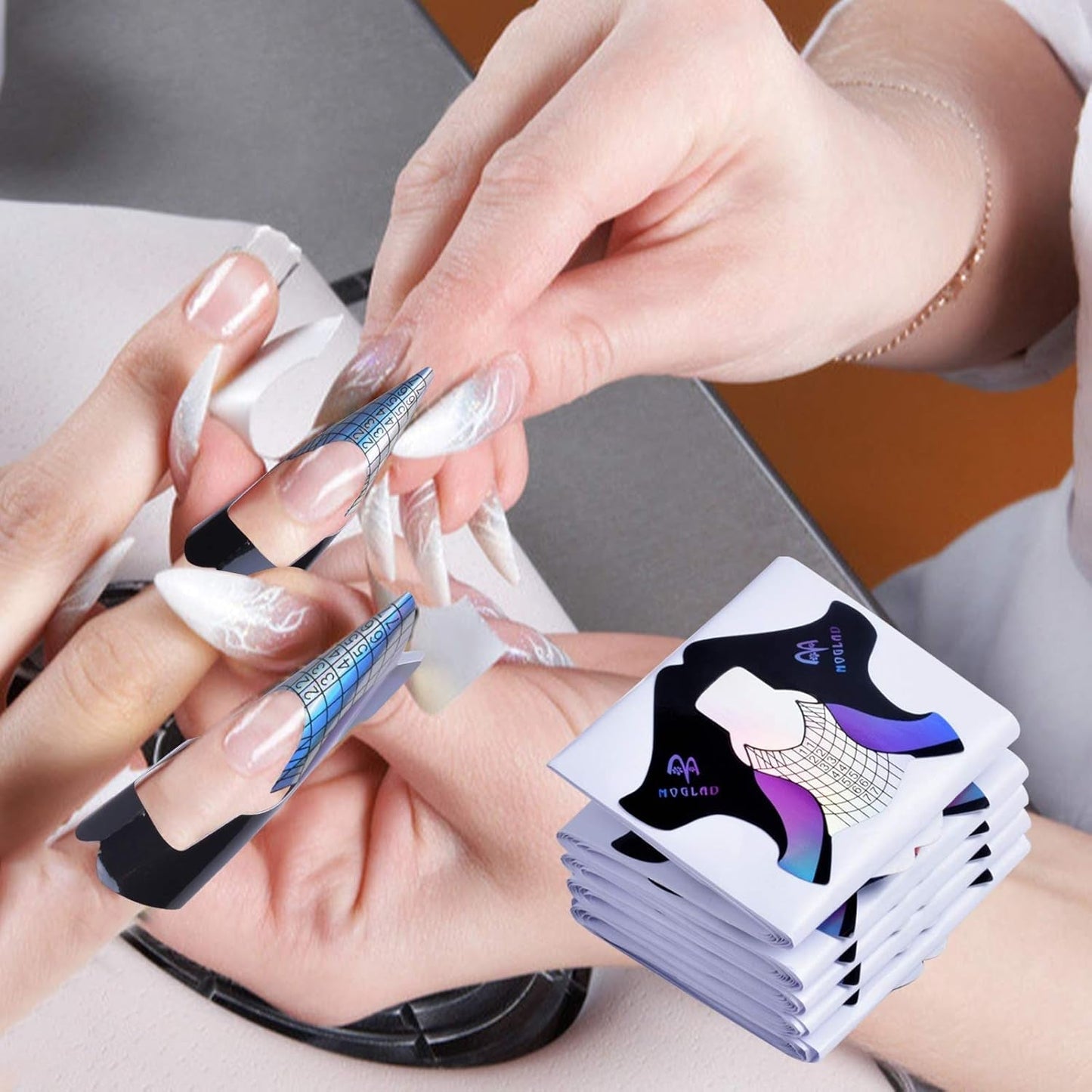 100 plantillas de uñas de gel, accesorios de uñas artificiales, plantillas de uñas autoadhesivas para arte de uñas, uñas de gel, extensiones de uñas artificiales