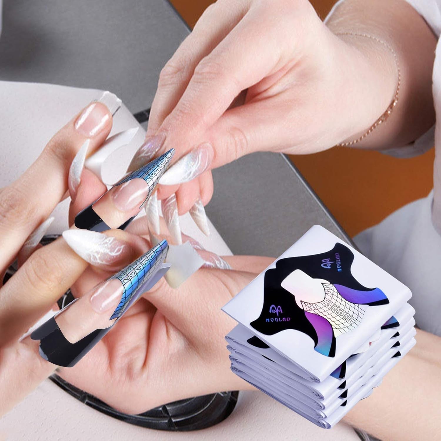 100 plantillas de uñas de gel, accesorios de uñas artificiales, plantillas de uñas autoadhesivas para arte de uñas, uñas de gel, extensiones de uñas artificiales