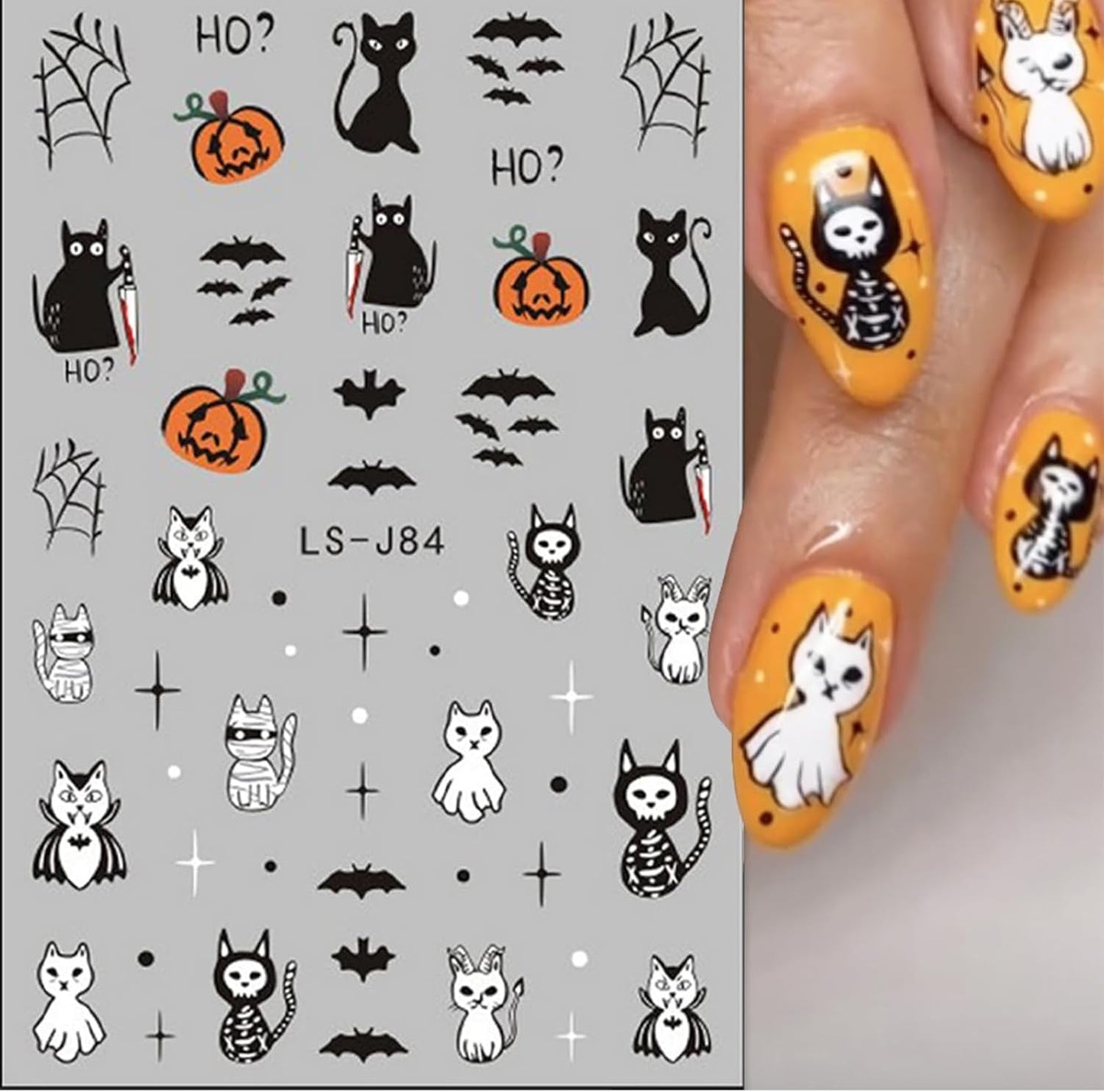 Nagelsticker Halloween, 8 Blätter Halloween Nagelsticker, Kürbis Nail Sticker, Nail Art, Nagel Charms, Nagel Zubehör, Nageldesign, Navidad (Typ A)