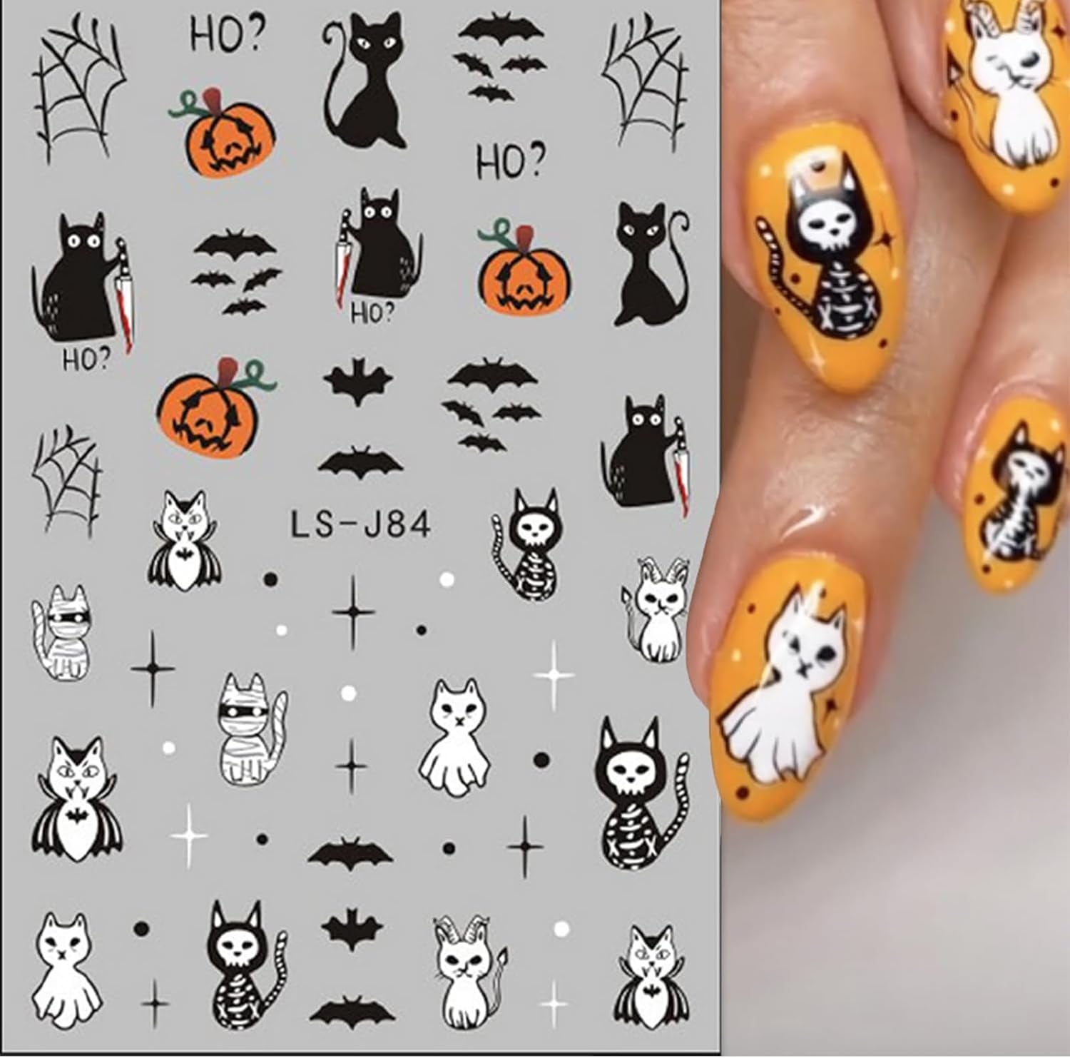 Nagelsticker Halloween, 8 Blätter Halloween Nagelsticker, Kürbis Nail Sticker, Nail Art, Nagel Charms, Nagel Zubehör, Nageldesign, Navidad (Typ A)