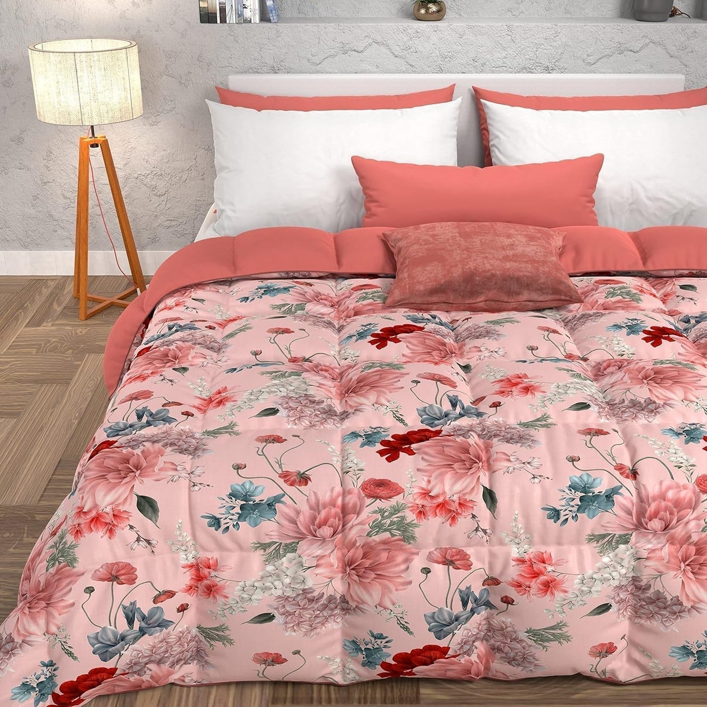 PETTI Artigiani Italiani - Edredón de invierno, Edredón de invierno, Edredón sencillo, Doble cara, Monocolor e impresión digital, 100% microfibra antialérgica, Made in Italy Edredones y edredones Naty Shop Floral 19 Polvo 160 X 190 Cm