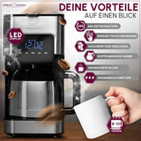 Cafetera Profi Cook | 8-10 tazas | Temporizador | Controles táctiles con sensores | Jarra Termo de Doble Pared de 1,2 Litros | Sello de sabor | Cafetera de filtro de acero inoxidable | PC-KA 1191
