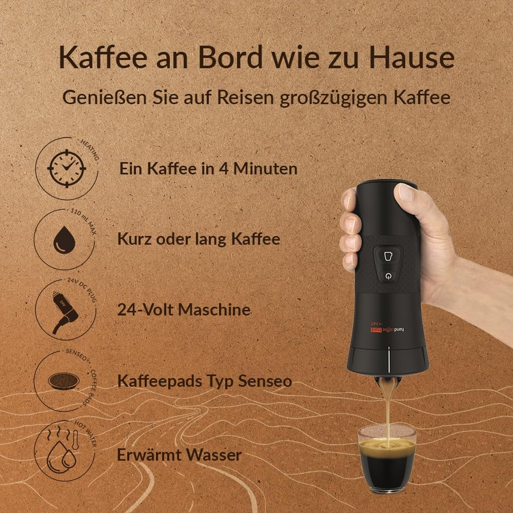 Handpresso - Camión Handcoffee 21010 | Cafetera espresso con cápsulas Senseo para camión 24V | Máquina de café expreso para camión de 24 V, máquina de café expreso con cápsulas de viaje | Cafetera espresso para camión de 24V para viajes