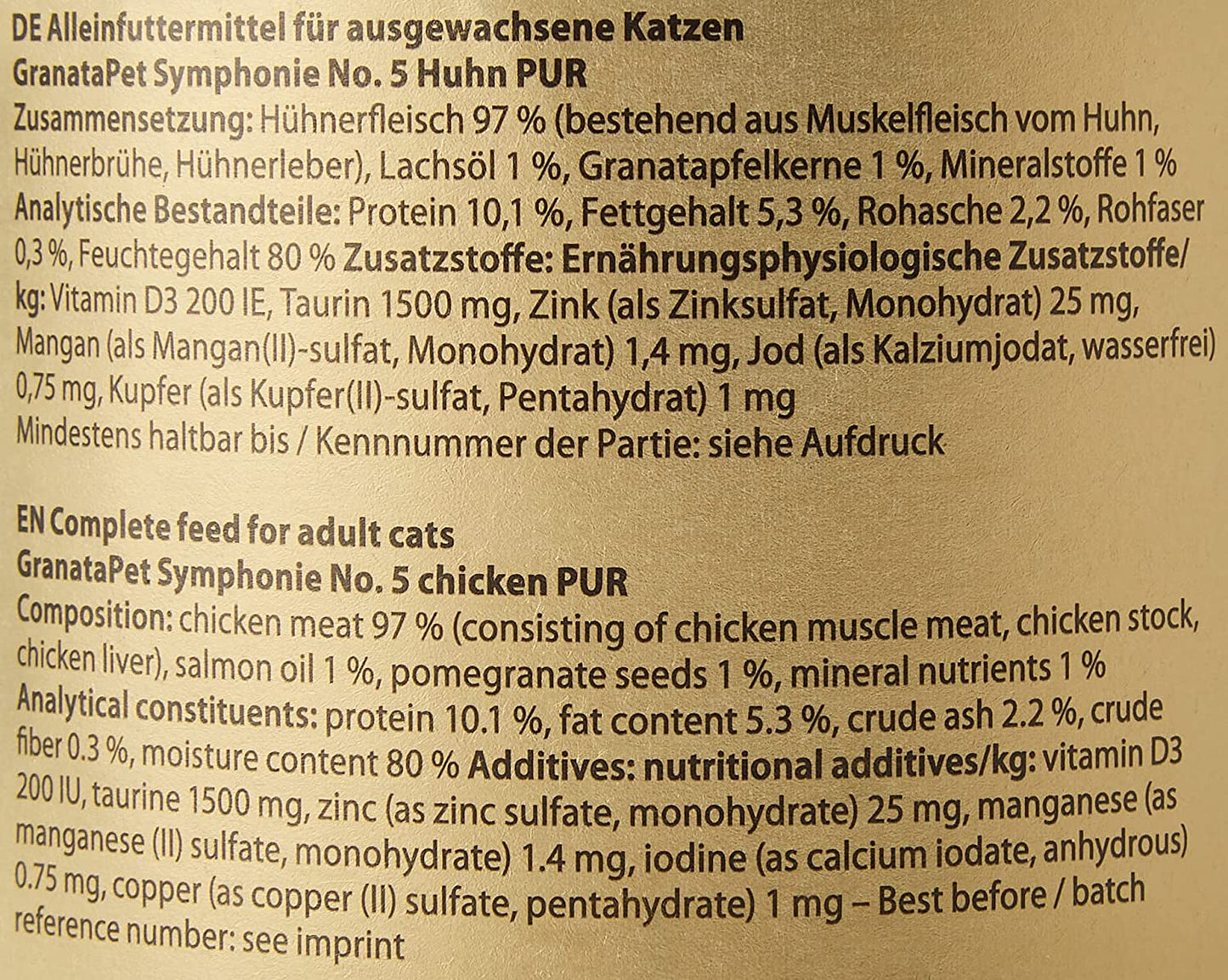 GranataPet Symphony No. 5 Pure Pollo, comida para gatos sin cereales ni azúcar, filetes en gelatina natural, comida húmeda delicada para gatos, 6 x 200 g