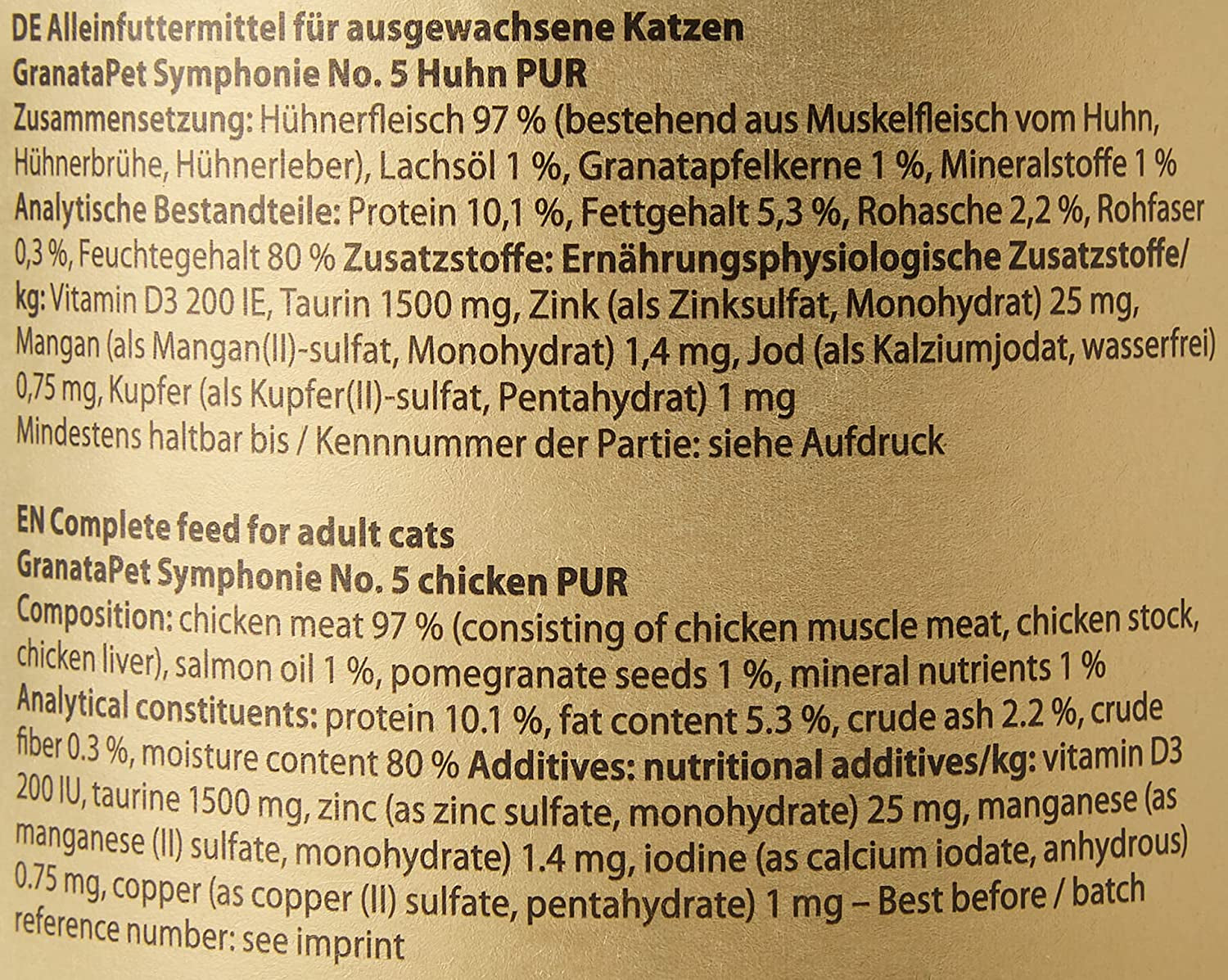 GranataPet Symphony No. 5 Pure Pollo, comida para gatos sin cereales ni azúcar, filetes en gelatina natural, comida húmeda delicada para gatos, 6 x 200 g