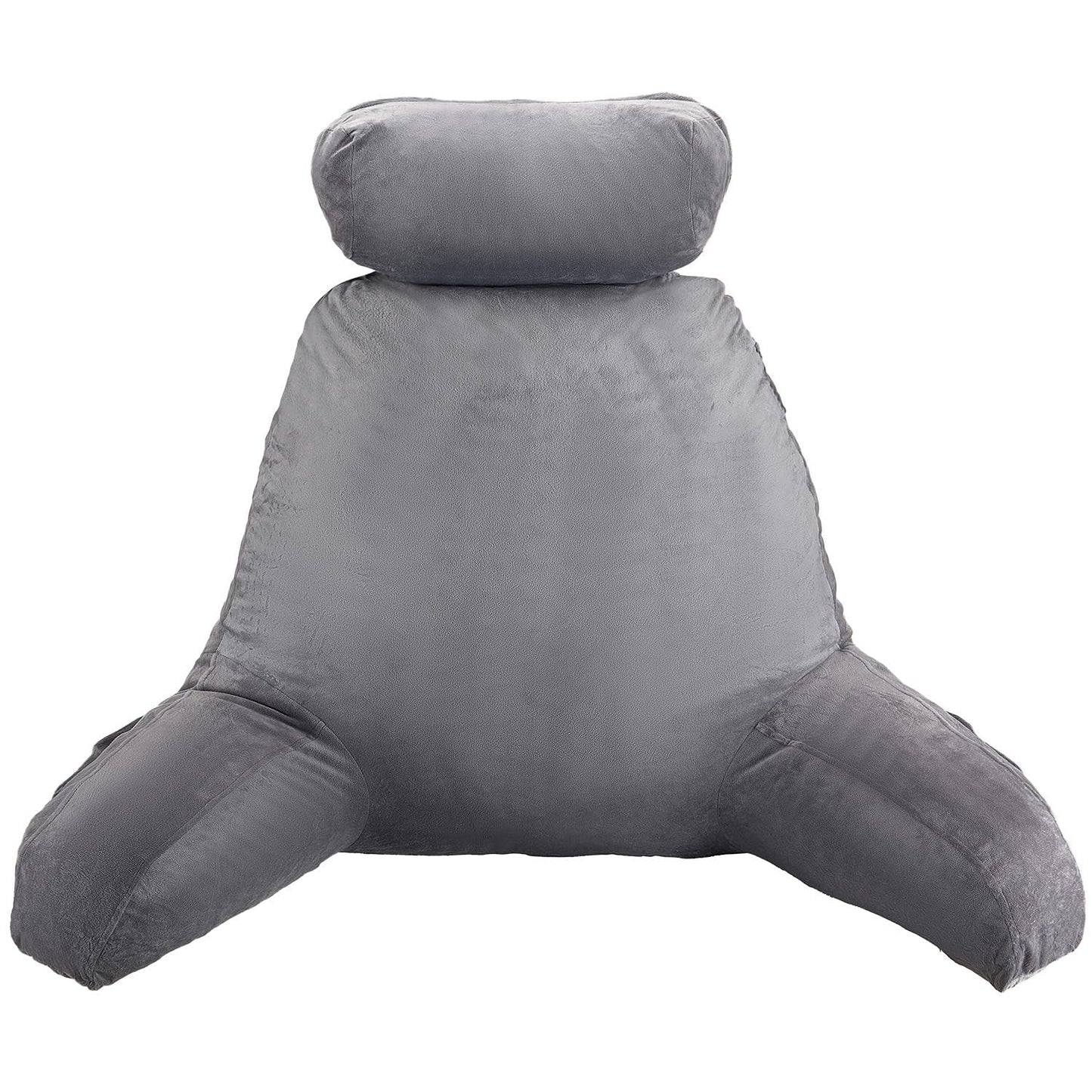 VEVOR Almohada de lectura, almohada de cama (grande) con reposacabezas desmontable, almohada trasera de 3 bolsillos y tela de terciopelo corta lavable y espuma viscoelástica triturada, lateral con asa, para ver televisión, leer, jugar