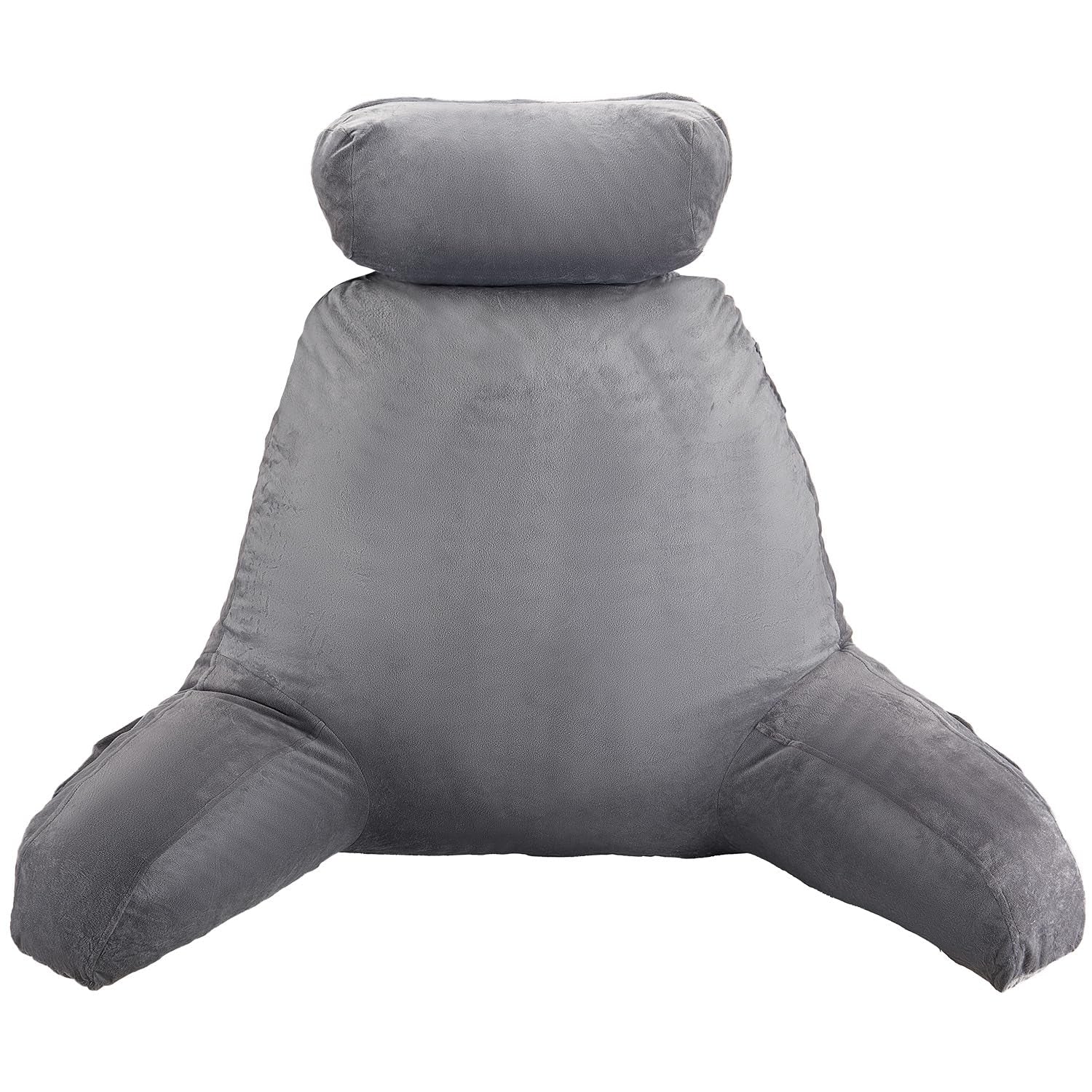 VEVOR Almohada de lectura, almohada de cama (grande) con reposacabezas desmontable, almohada trasera de 3 bolsillos y tela de terciopelo corta lavable y espuma viscoelástica triturada, lateral con asa, para ver televisión, leer, jugar