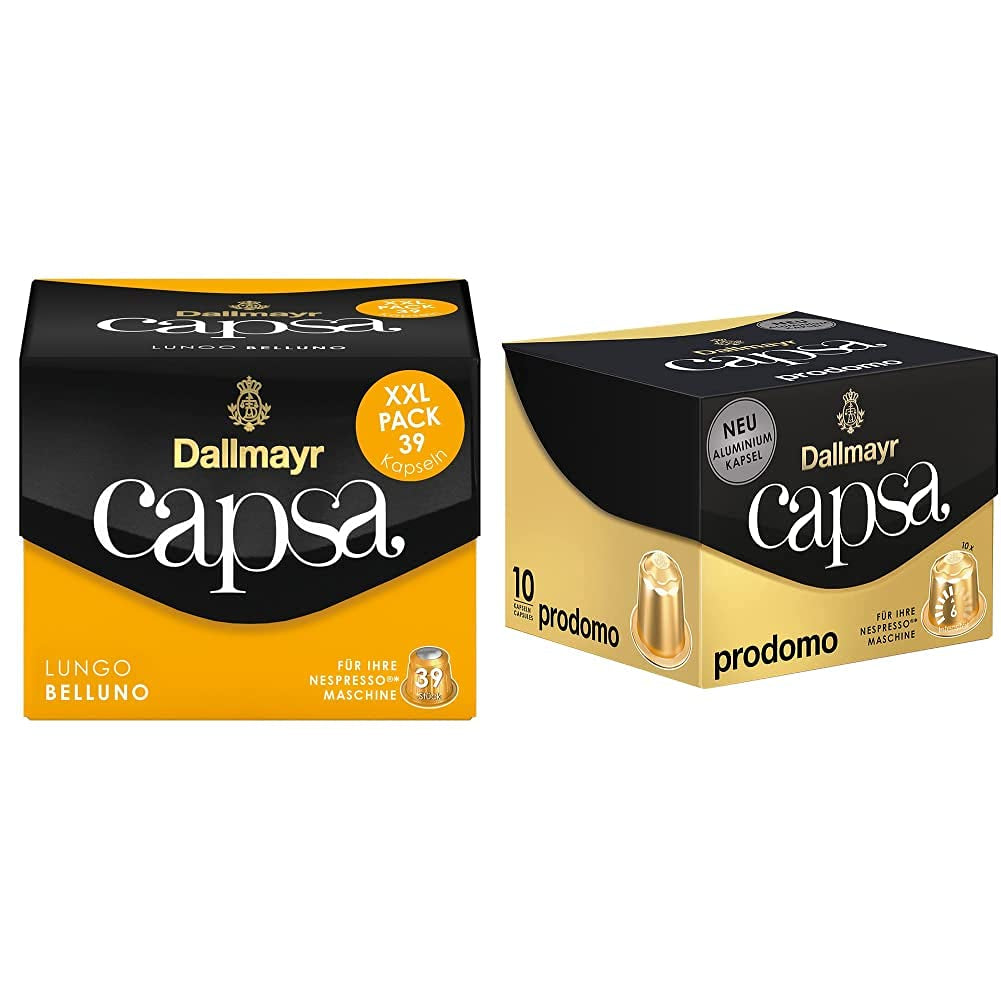 Capsa Lungo Belluno XXL, 39 cápsulas compatibles con Nespresso, 1er paquete (1 x 218 g) y Capsa prodomo, 56 g
