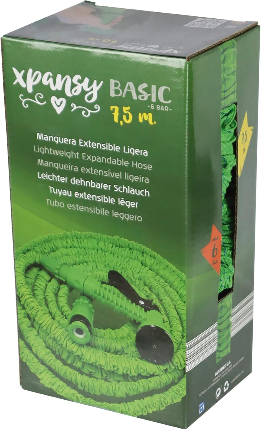 C2607A Manguera Basic – Manguera extensible con presión de agua, verde, 7,5 metros