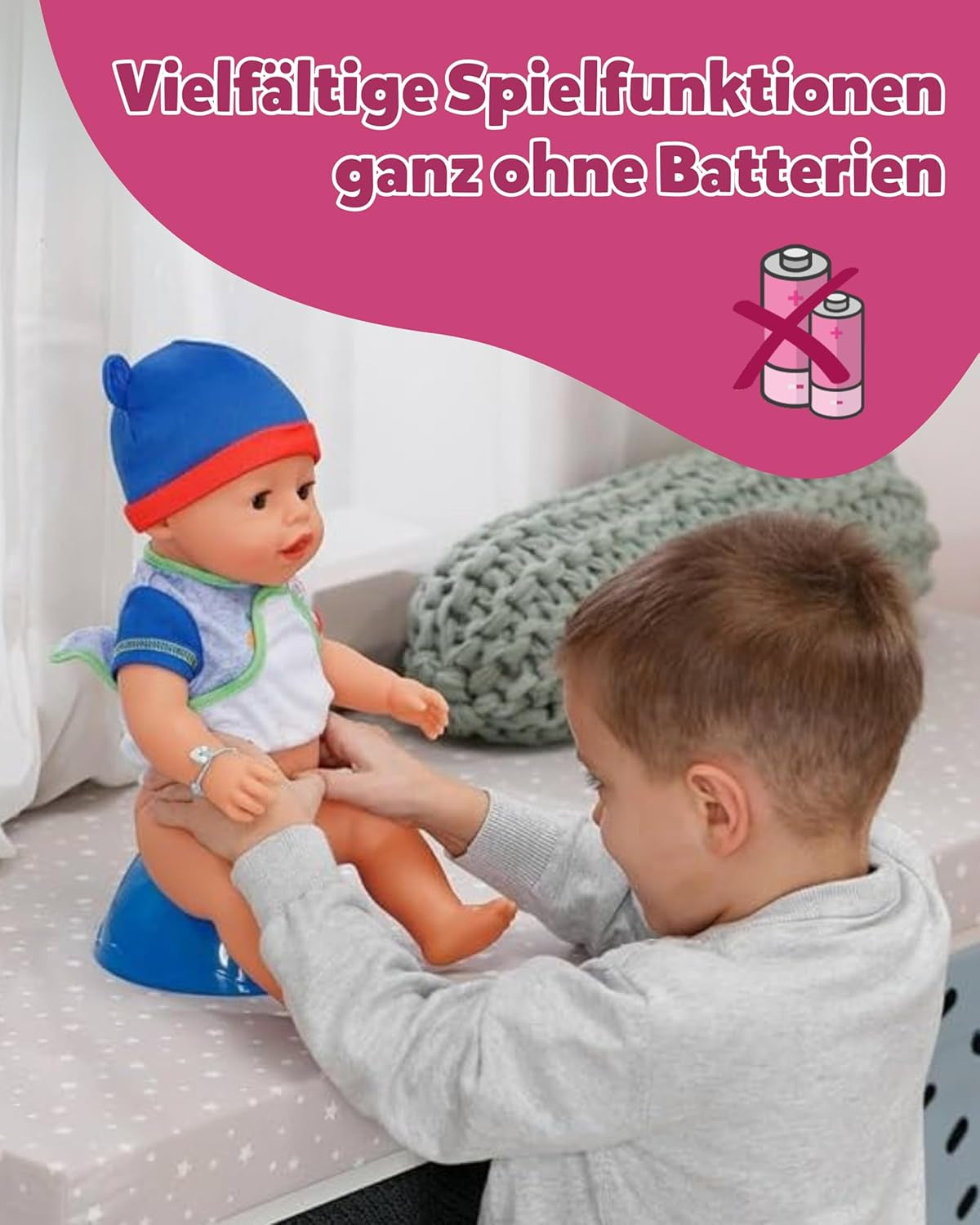 BABY Born Jonas - muñeco bebé 43 cm - 10 funciones incluidos accesorios y colchón - Funciona completamente sin pilas - Apto para niños a partir de 3 años