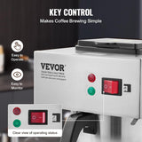 VEVOR Cafetera espresso comercial con filtro de 12 tazas con 3 garrafas de vidrio y 3 placas calefactoras Máquina de espresso de acero inoxidable con suministro automático de agua para restaurante, oficina, cafetería