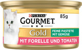 Fine Paté Gourmet Gold con Verduras, Comida Húmeda para Gatos con Trucha y Tomate, Paquete de 12 (12 x 85 g)