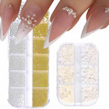 GZMAYUEN Nail Art Perlen Micro Caviar para uñas, 0,3-3 mm Goldene Silber Mini Caviar Strasssteine, Weiß Beige Mini Nägel Perlen Mikroperlen Dekor para uñas