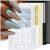 12 hojas de pegatinas autoadhesivas para uñas con líneas de brillo láser, pegatinas holográficas, pegatinas para uñas con rayas de bronce, líneas francesas, lazos curvos, líneas onduladas, pegatinas para uñas, accesorios para decoración de uñas