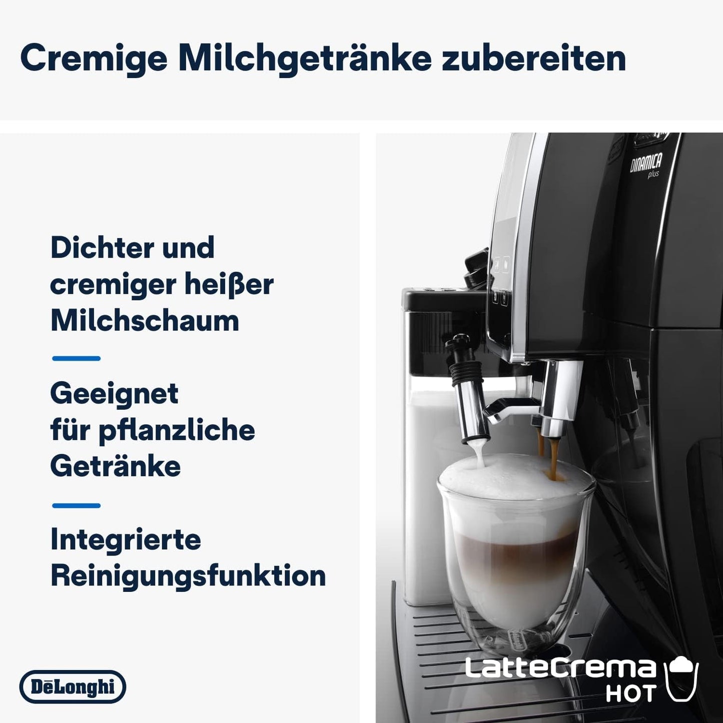 De'Longhi Dinamica Plus ECAM 370.70.B Cafetera espresso totalmente automática con sistema de leche LatteCrema, capuchino y espresso, pantalla táctil a color TFT de 3,5 pulgadas y control mediante aplicación, función café, negra