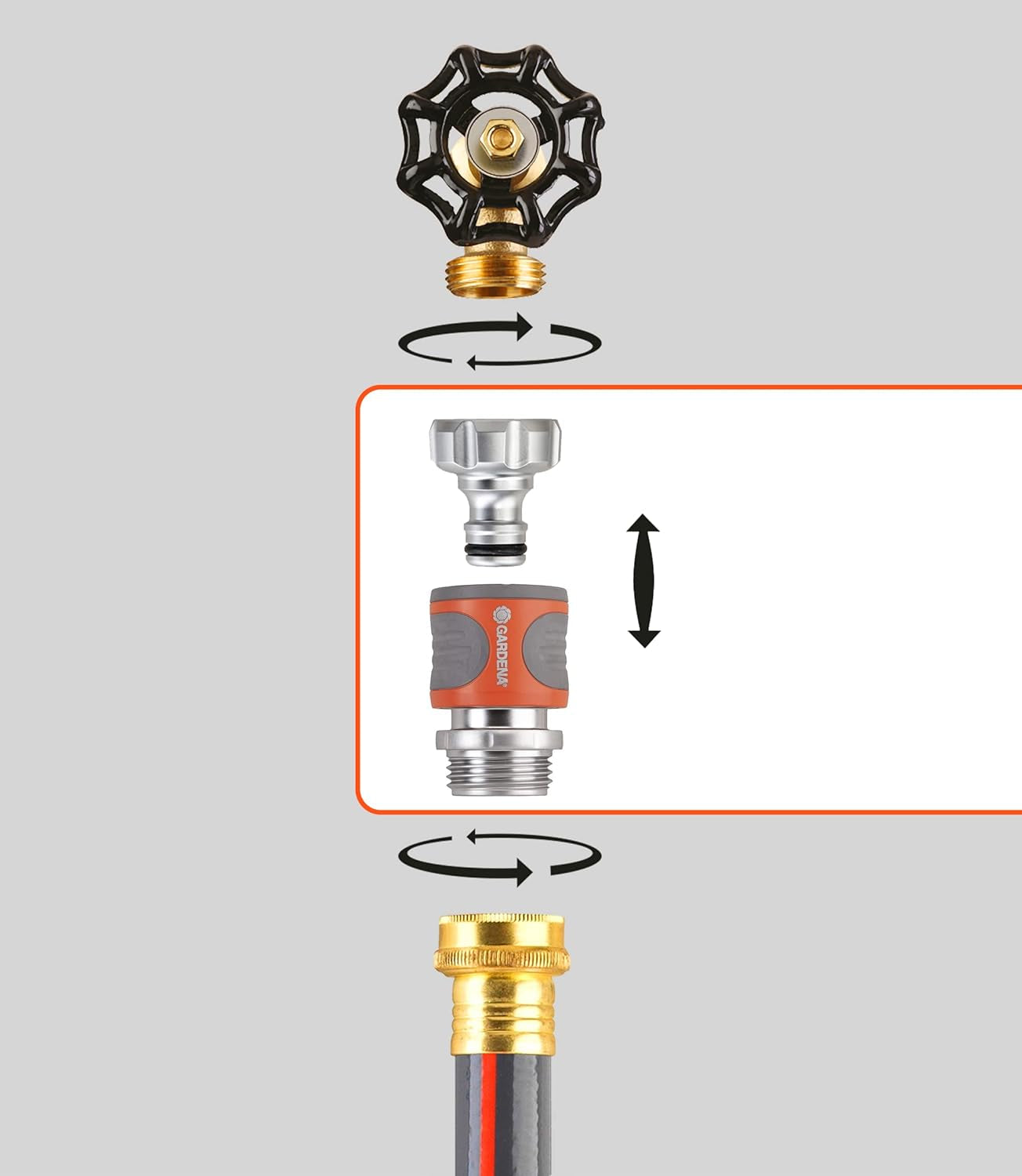 Gardena 39042-M Kit básico de acoplamiento rápido de metal para mangueras de jardín, acoplamientos rápidos y accesorios en segundos, 4 piezas, incluye adaptadores a prueba de fugas para enchufe y enchufe