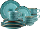 Prospero Juego de café Premium para 4, Calidad de Restaurante, Servicio de café Moderno de 12 Piezas en un Estilo Vintage único, Porcelana Duradera, Azul