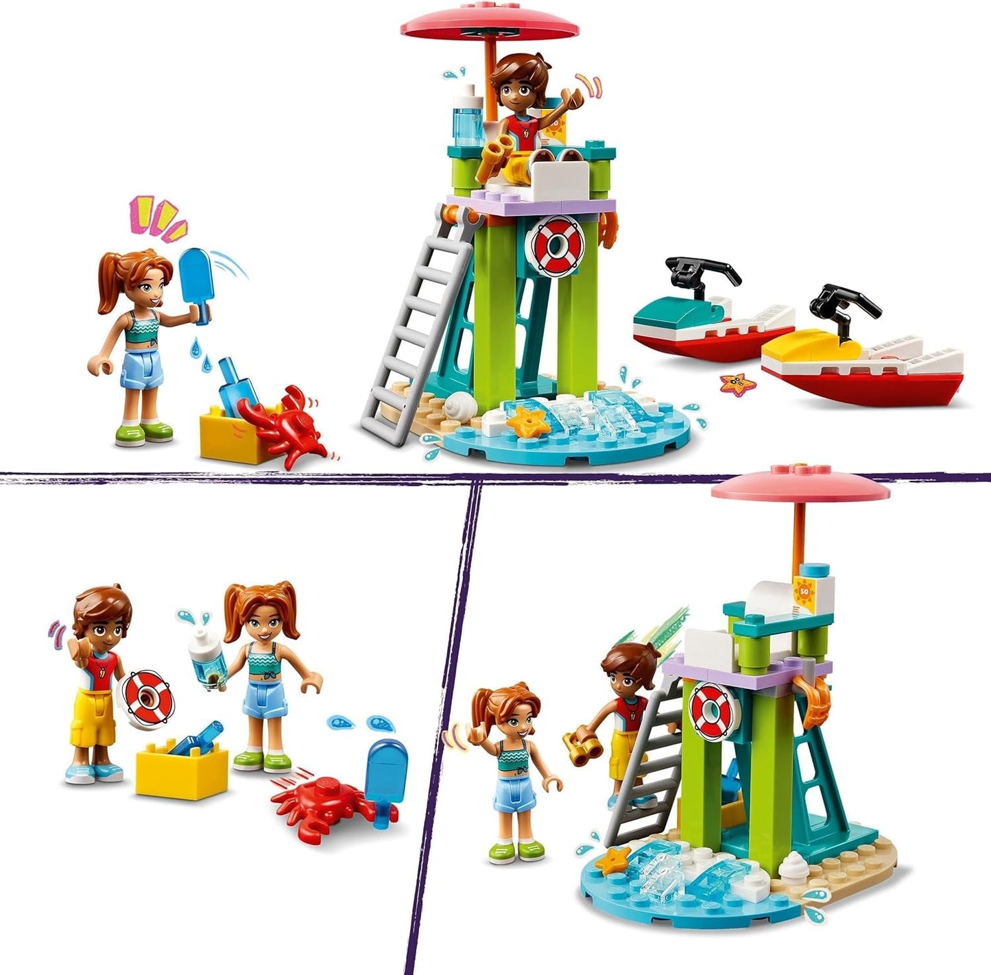 LEGO Friends Torre de observación de salvavidas con motos de agua, juguete para niños, idea de regalo para niñas y niños a partir de 5 años con 2 figuras y un delfín, juguete de moto de agua 42623 Juegos de construcción Besuche den LEGO-Store