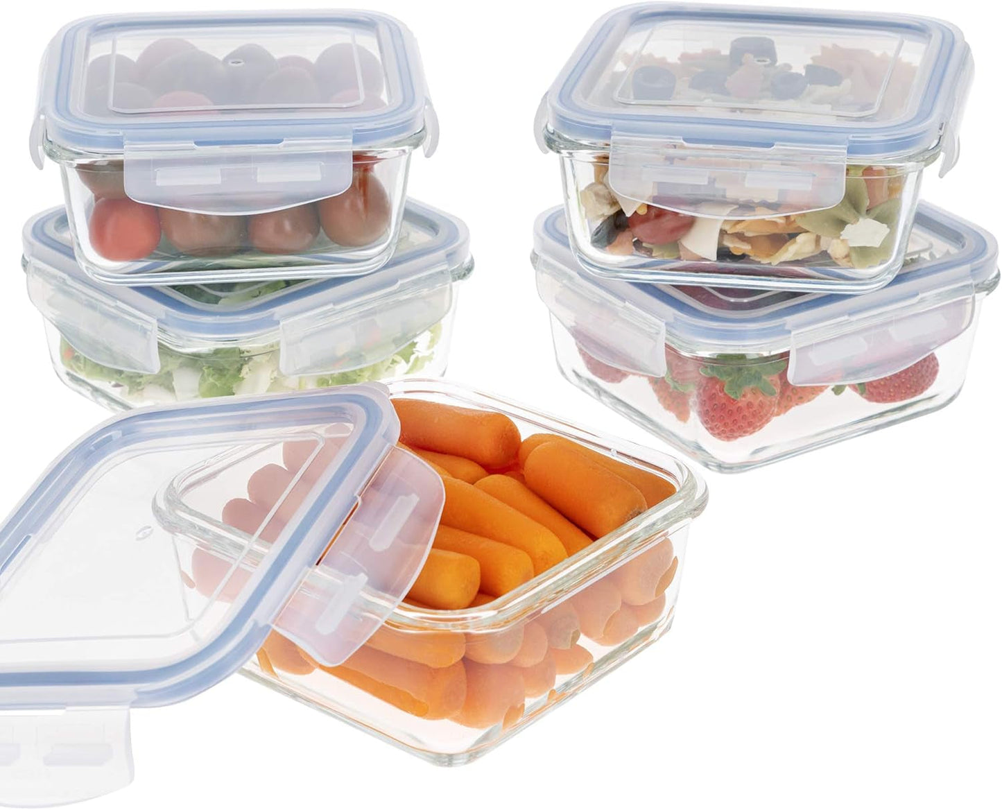 Max Home Paquete de 8 Recipientes Herméticos de Vidrio Fiambrera de Vidrio para Microondas Recipientes para Alimentos Resellables Tapas Transparentes de 550 ml Recipientes para Alimentos (16538) Cajas de Almacenamiento de Alimentos Naty Shop