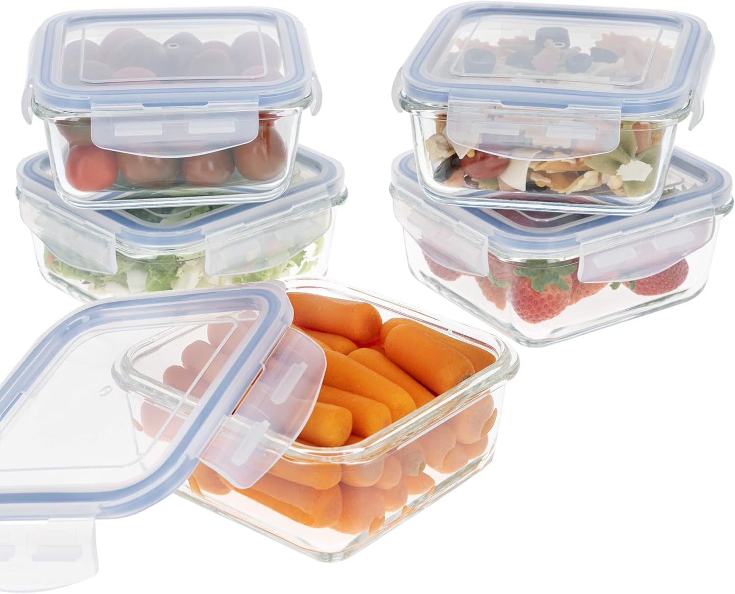 Max Home Paquete de 8 Recipientes Herméticos de Vidrio Fiambrera de Vidrio para Microondas Recipientes para Alimentos Resellables Tapas Transparentes de 550 ml Recipientes para Alimentos (16538) Cajas de Almacenamiento de Alimentos Naty Shop