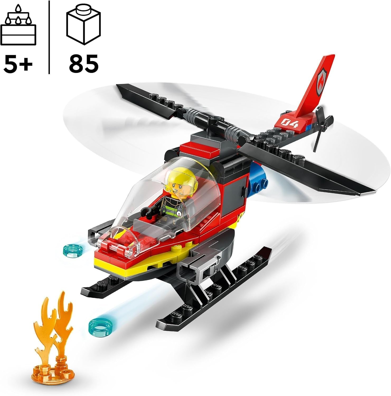 LEGO City Helicóptero de los Bomberos, set de helicóptero de juguete y figura de piloto, helicóptero de bomberos para una experiencia de juego imaginativa, regalo para niños, niños y niñas a partir de 5 años 60411 Juegos de construcción Besuche den LEGO-Store