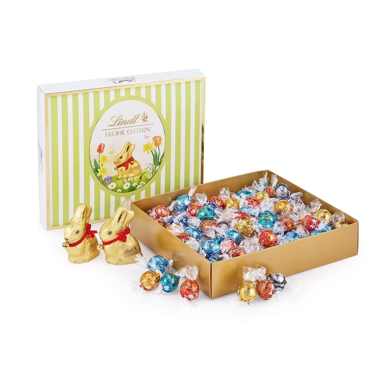 Paquete variado de Pascua Lindt Chocolate LINDOR | 1,2 kilogramos | 2 Chocolates con Leche GOLD BUNNY y 8 Variedades LINDOR: Chocolate con Leche, Noisette, Oscuro, Blanco, Negro 60%, Caramelo, Caramelo Salado, Stracciatella | Chocolate de Pascua | el conejito de pascua