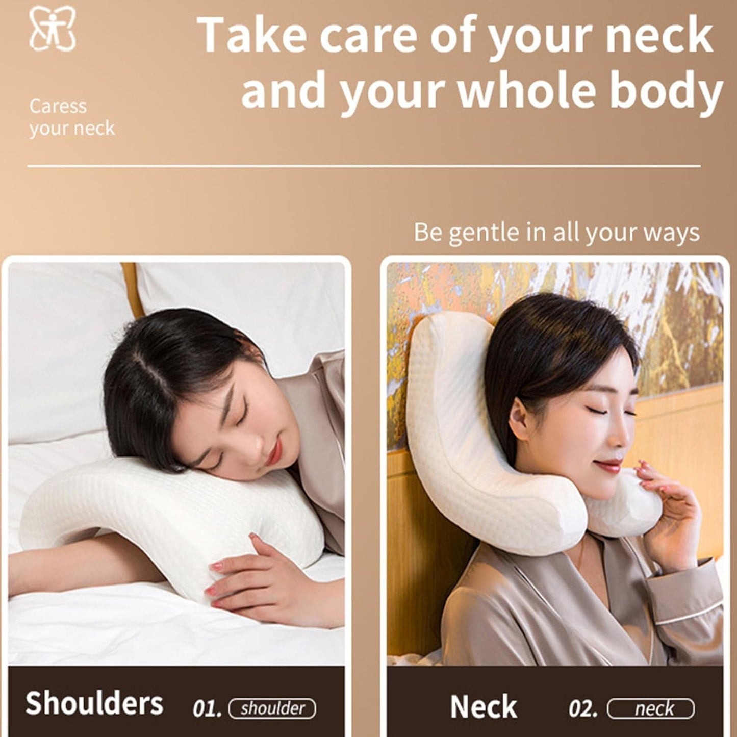 MINGZE Almohada de Espuma viscoelástica Multifuncional Almohada para el Cuello Espuma, Almohada para el Cuello en Forma de U con Lazo, Almohada para Dormir de Rebote Lento Almohada de presión de Rebote, Almohada Seda de Hielo