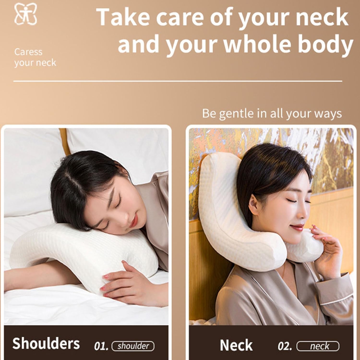 MINGZE Almohada de Espuma viscoelástica Multifuncional Almohada para el Cuello Espuma, Almohada para el Cuello en Forma de U con Lazo, Almohada para Dormir de Rebote Lento Almohada de presión de Rebote, Almohada Seda de Hielo
