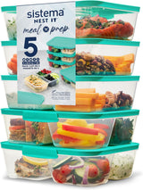 Contenedores de almacenamiento de alimentos con sistema Nest IT Cajas de preparación de comidas | Contenedores herméticos de almacenamiento de 1,9 litros con TRES compartimentos y tapas | Sin BPA | Verde | 5 piezas Naty Shop cajas de almacenamiento de alimentos 5 X 1,9 LITROS