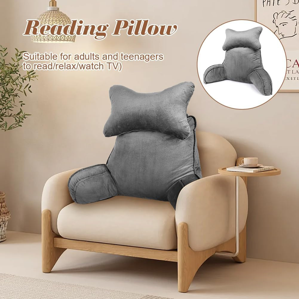 Almohada de lectura, almohada de espalda con rollo para el cuello y brazos desmontables, almohada de reposo en cama para uso en cama o sofá, almohada de respaldo para leer, trabajar y jugar