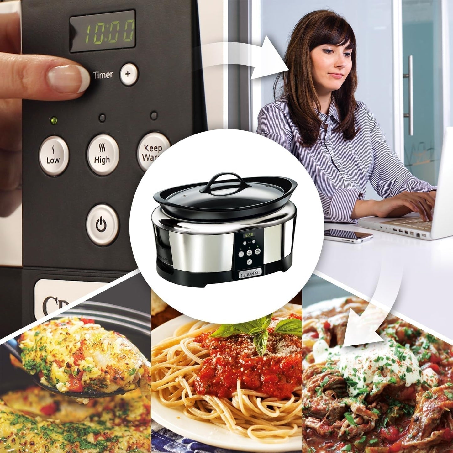 Crockpot, Olla de cocción lenta electrónica, 5,7 L (5-6 personas) Olla de cocción lenta Naty Shop