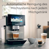 Cafetera espresso automática Siemens EQ900, pantalla grande TFT a color, 2 recipientes de granos, 36 bebidas frías y calientes, café frío, súper silenciosa, función dos tazas, control mediante aplicación, acero inoxidable, TQ907D03