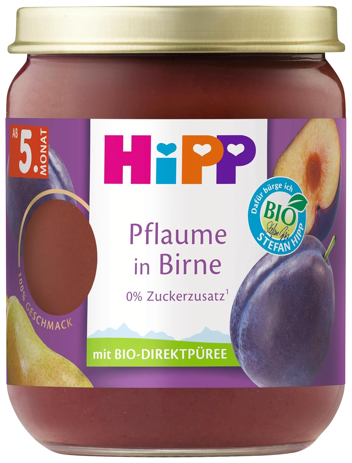 HiPP Ciruelas Ecológicas con Sabor a Pera (6 x 160g), a partir de 5 meses, sin azúcares añadidos, sabor a fruta especialmente intenso, de la mejor calidad ecológica.