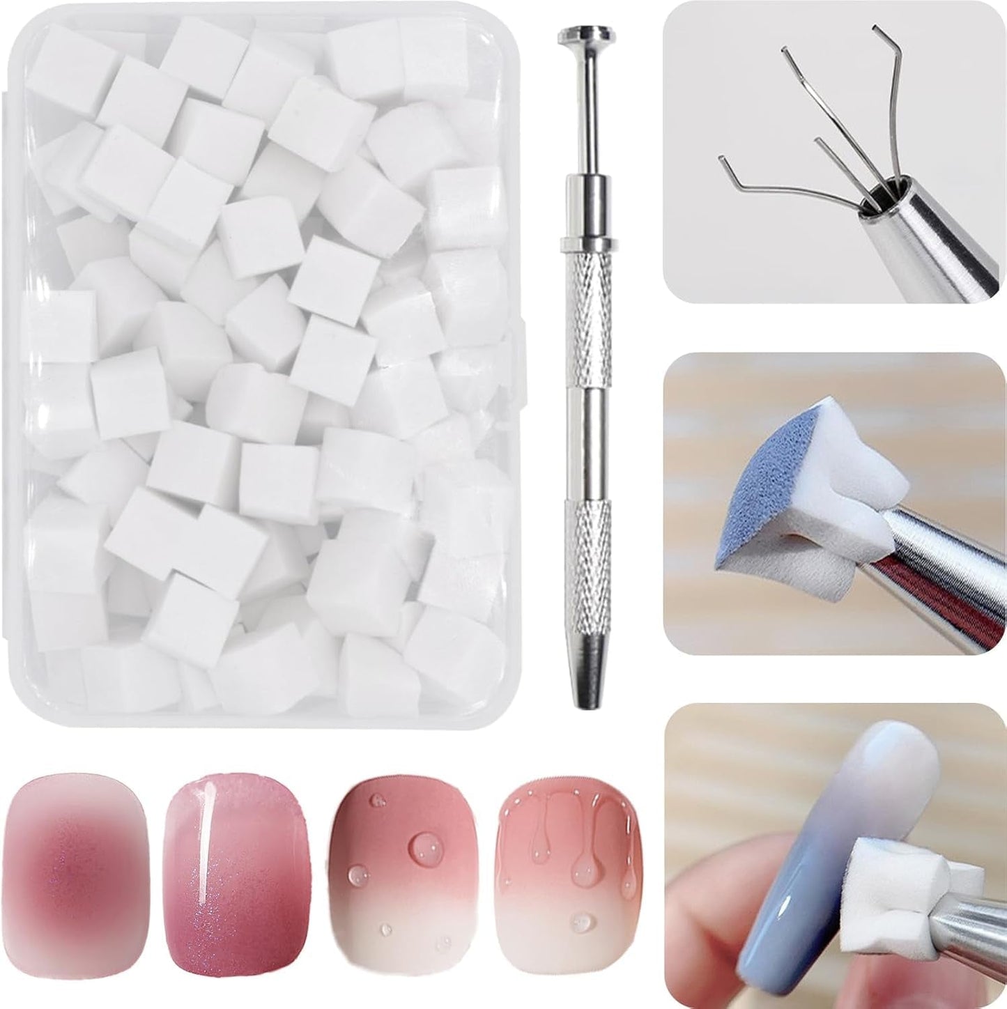 100 Stück Nail Art Schwamm Mit Metallgreifer, Esponja Pincel Aplicador, Esponja Nagel Pinsel, Nageldesign Zubehör Schwammpinsel, Verwendet, Um Eine Varavländ Von Gradient Nail Art Patterns Zu Ersetlen
