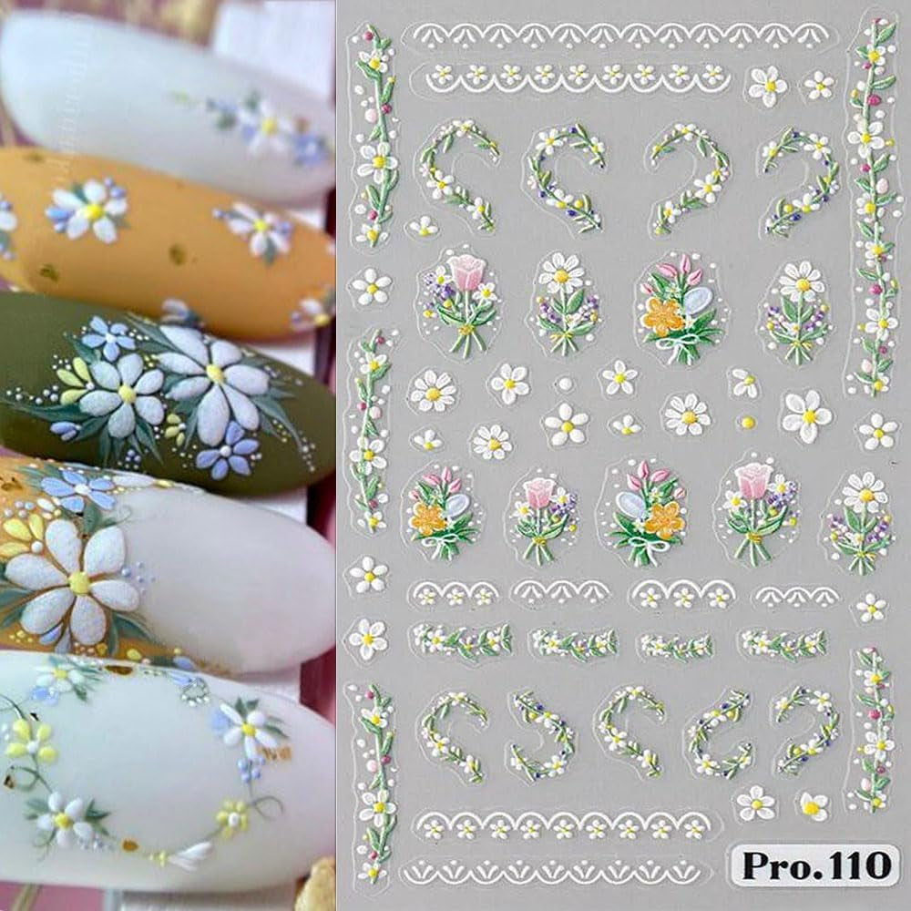 5 uds Geprägte Gänseblümchen Nagelsticker Selbstklebend Blumen Nagelaufkleber Gänseblümchen Schmetterling Nagel Sticker Nageldesign Aufkleber Nägel Zubehör Blume Nail Sticker Flower Nail Art Stickers