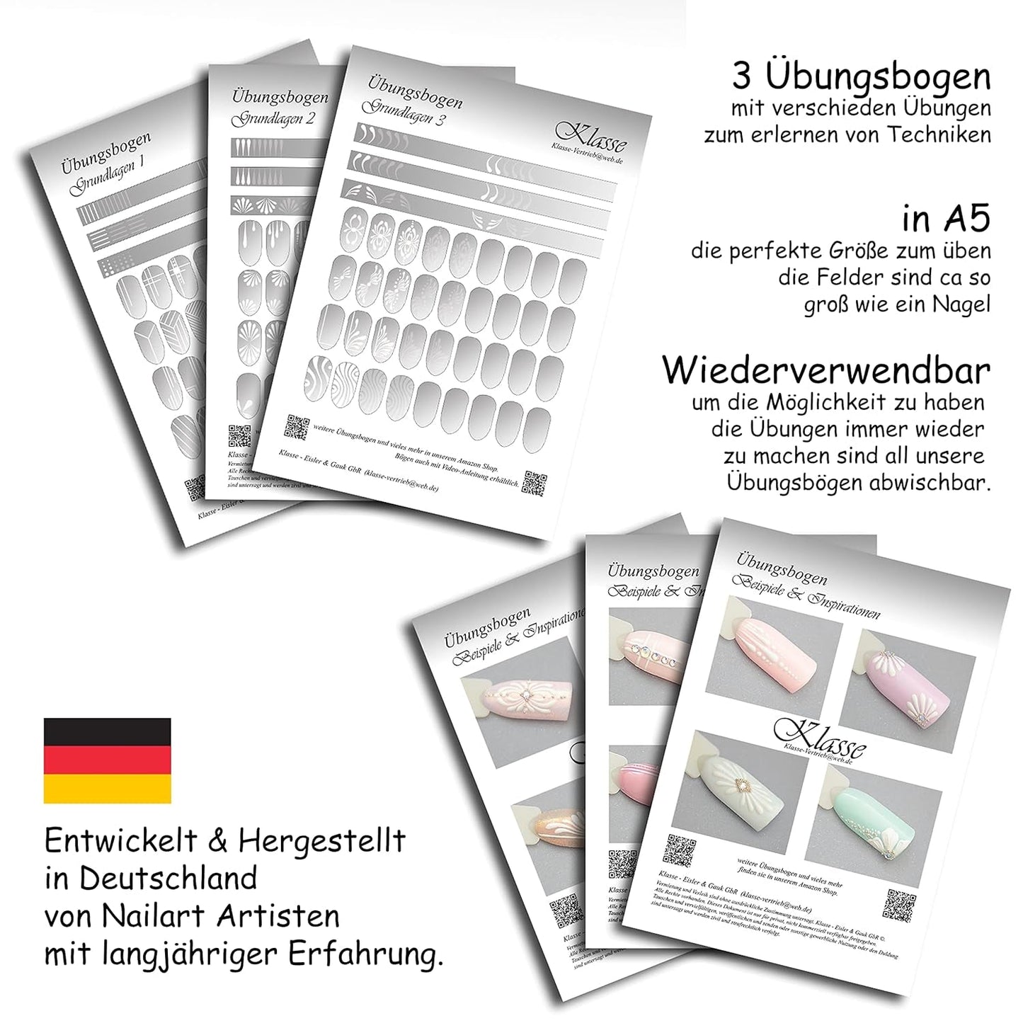 Übungsbögen Nageldesign Nailart (Grundlagen) 3Er Set Übungsbogen Starterset Übung Schulung Tipps Nagelset Nagelart Zubehor Zubehör Nail Art Zum Lernen Ohne Pegatinas Pegatinas Folie Brush Stamper ÜB001