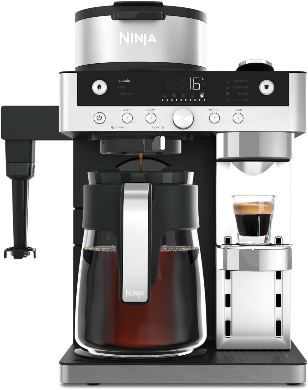 Ninja Prestige Cafetera de filtro 2 en 1 con cápsulas y espumador de leche integrado, para café con leche, café helado y flat white, negra CFN802EU