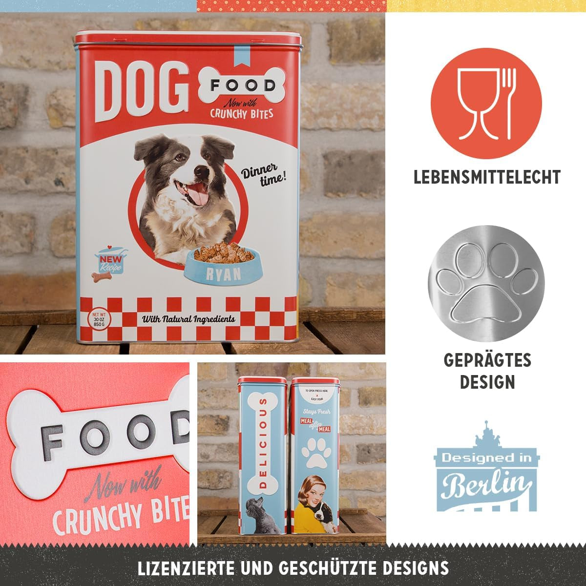 Nostalgic-Art Caja de almacenamiento retro XL, 4 l, Comida para perros - idea de regalo para dueños de perros, caja de almacenamiento para comida seca, diseño vintage Cajas de almacenamiento de alimentos Naty Shop