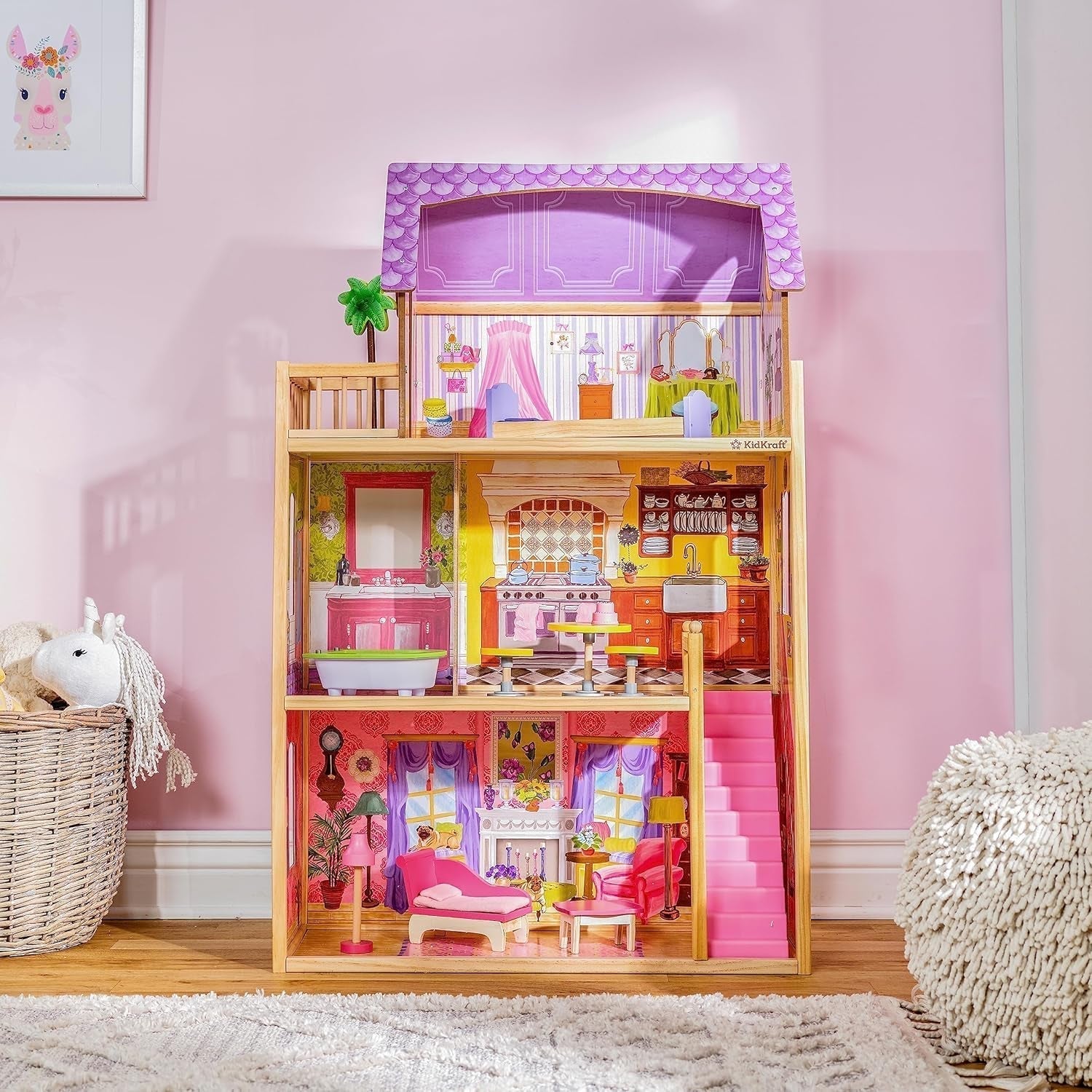 Kidkraft Casa de Muñecas de Madera Kayla con Muebles y Accesorios, Playset de 3 Niveles para Muñecas de 30 cm, Juguete para 3 años, 65092 - En exclusiva en Amazon Casas de Muñecas Naty Shop