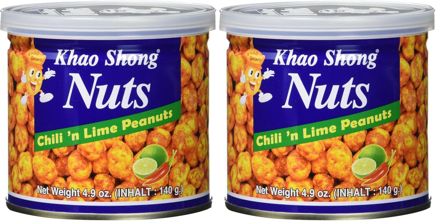 Khao Shong Guisantes verdes fritos con wasabi, guisantes crujientes rebozados picantes, una alternativa baja en grasa a las nueces, picante medio, 1 lata de 140 g | 140 gramos (1 paquete)