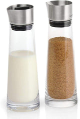 blomus -MACCHIATO- Juego de cristal para azúcar y nata, capacidad 180 ml, tapa de acero inoxidable, para té y café, mano de obra de alta calidad, aspecto exclusivo (Alto/Ancho/Fondo: 17 x 5,4 x 5,4 cm, Transparente, 63510)