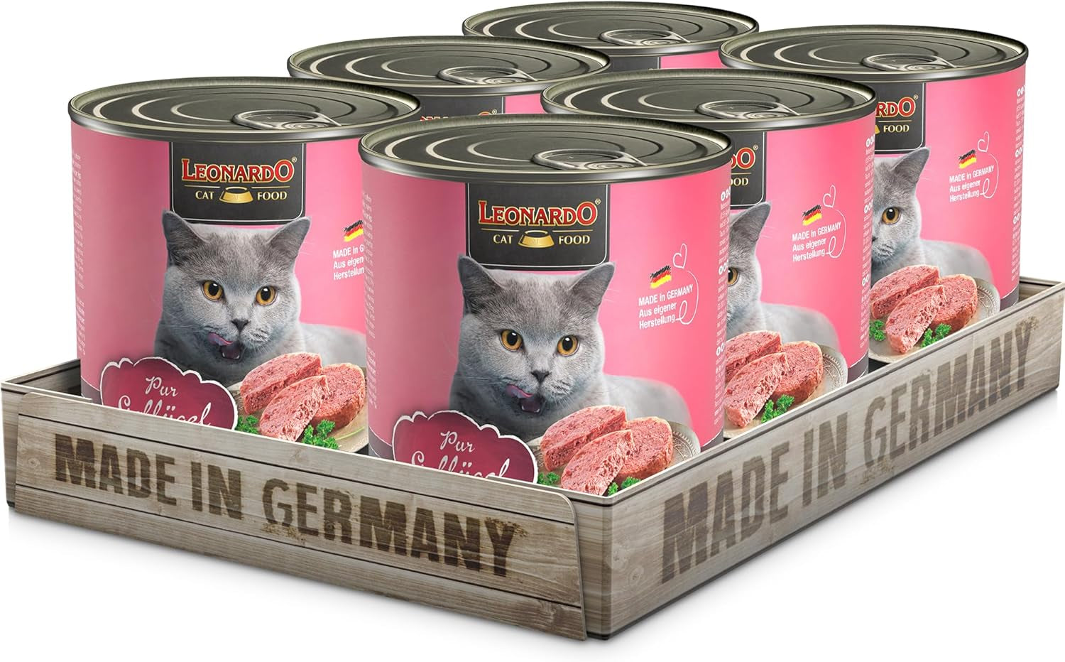 LEONARDO Nassfutter für Katzen, Geflügel puro, 6 dosis de 800 g, Katzenfutter getreidefrei, Alleinfutter, Hecho en Alemania