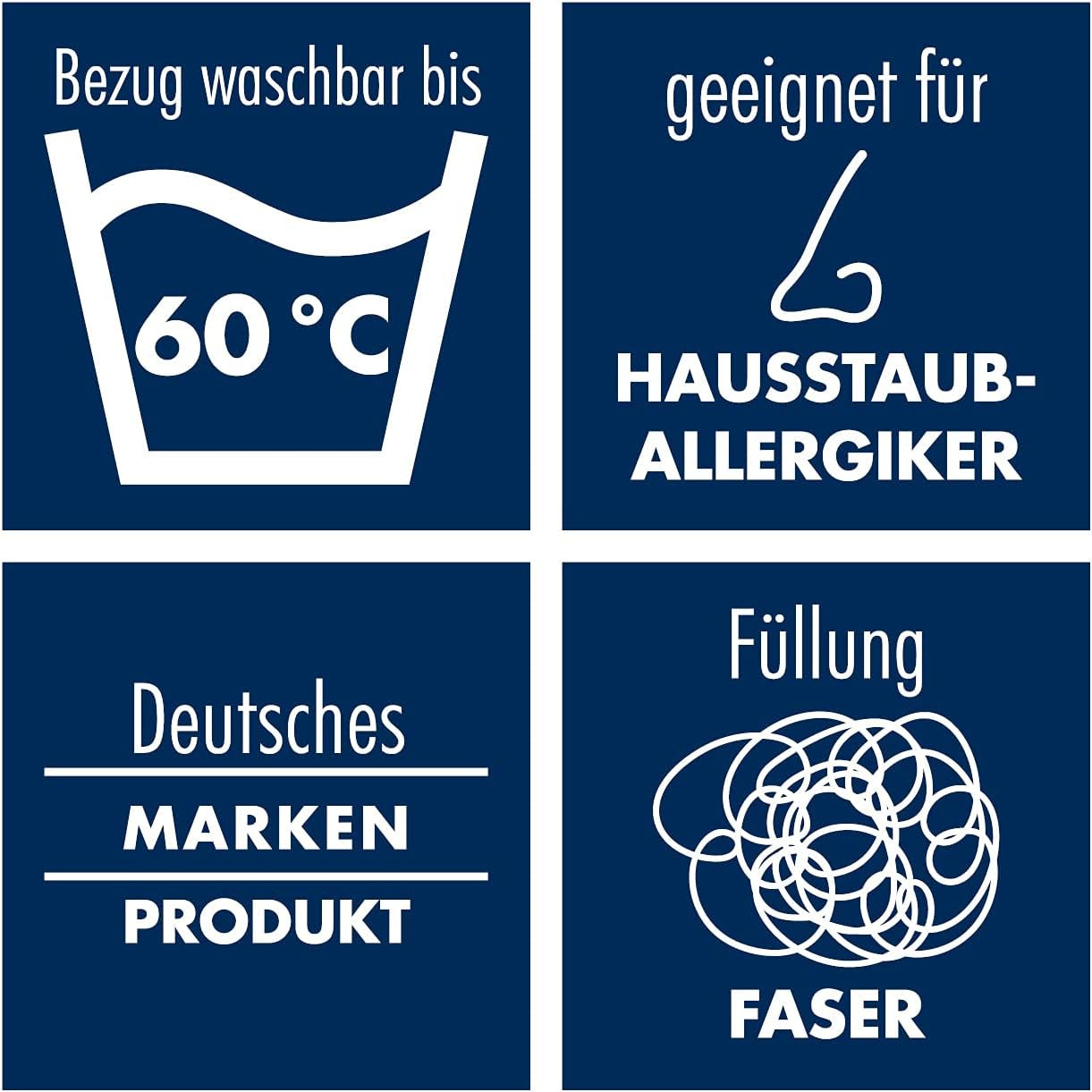 Almohada Irisette Noblesse - Made in Germany - Almohada con funda extraíble de puro algodón, 80 X 80 cm, certificado Oeko-Tex Almohadas estándar Naty Shop