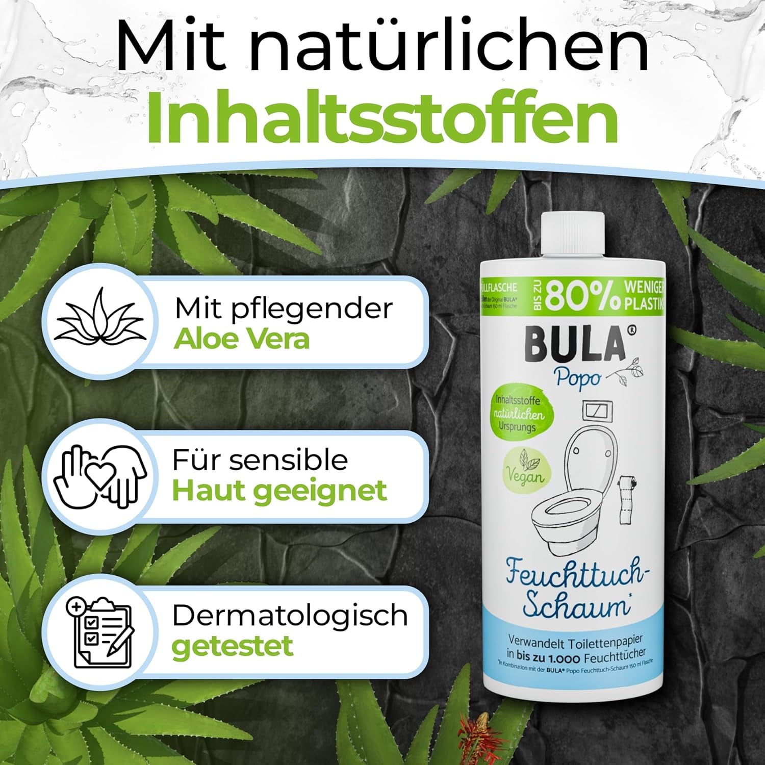 Botella de recambio BULA® Popo (750 ml) ¡SOLO PARA RELLENAR nuestras botellas de 150 ml y 50 ml! | ¡Reemplaza hasta 1000 toallitas! | Con ingredientes de origen natural