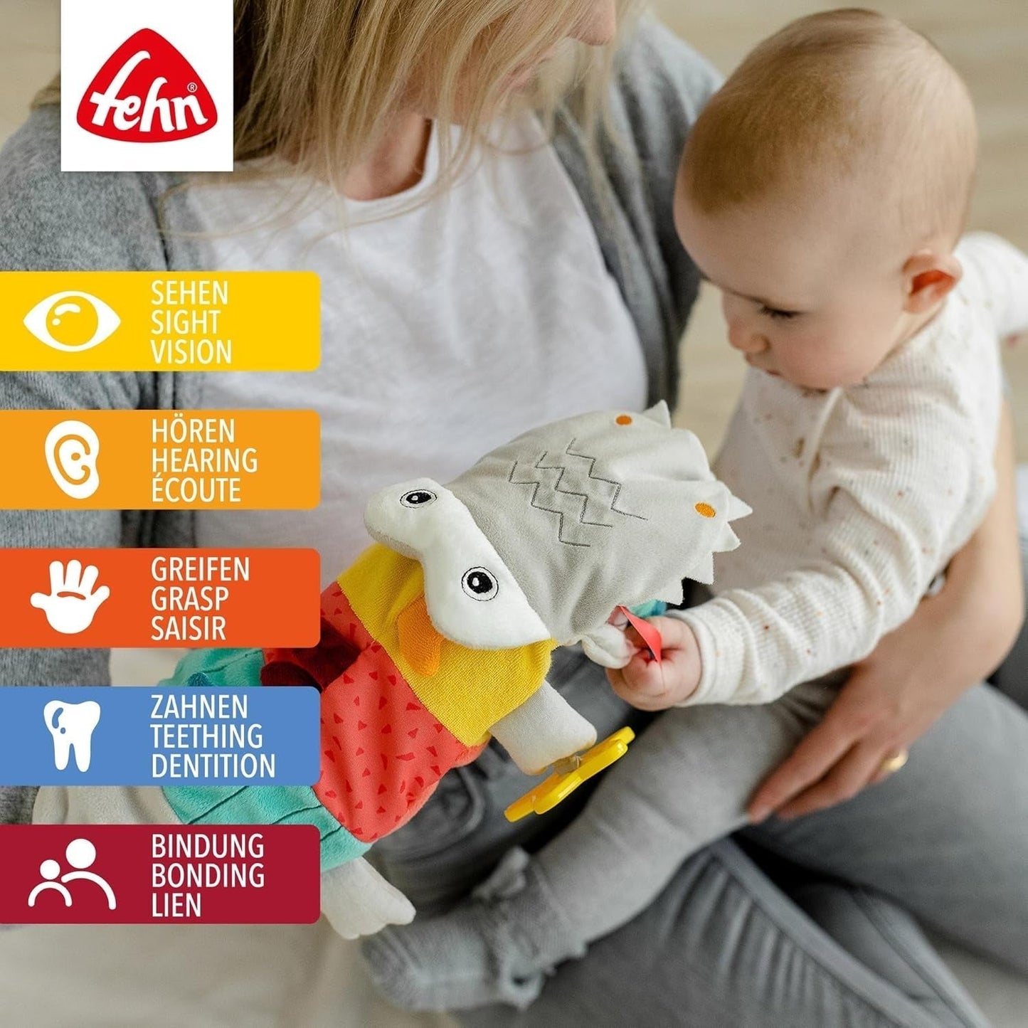Fehn Marioneta de mano para bebé Cocodrilo - Peluche con sonajero, papel crujiente, mordedor y chirriador - Marioneta de mano para bebé - Juguete que hace estallar para bebés y niños pequeños a partir de 6 meses Juguetes para bebés Naty Shop