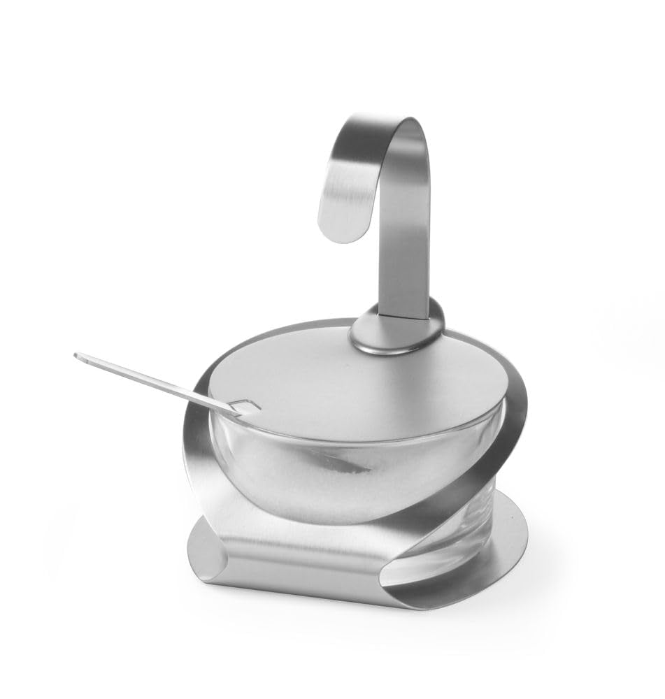 HENDI quesero/azucarero con recipiente de vidrio y cuchara de acero inoxidable, recipiente de vidrio, ø130, x(H)90mm, acero inoxidable 18/0