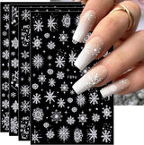 JMEOWIO Nagelsticker Weihnachten Weiß Glitter 8 Blatt Nail Art Sticker Selbstklebend Nagelaufkleber Schneeflocke Decoración navideña Nageldesign Zubehör