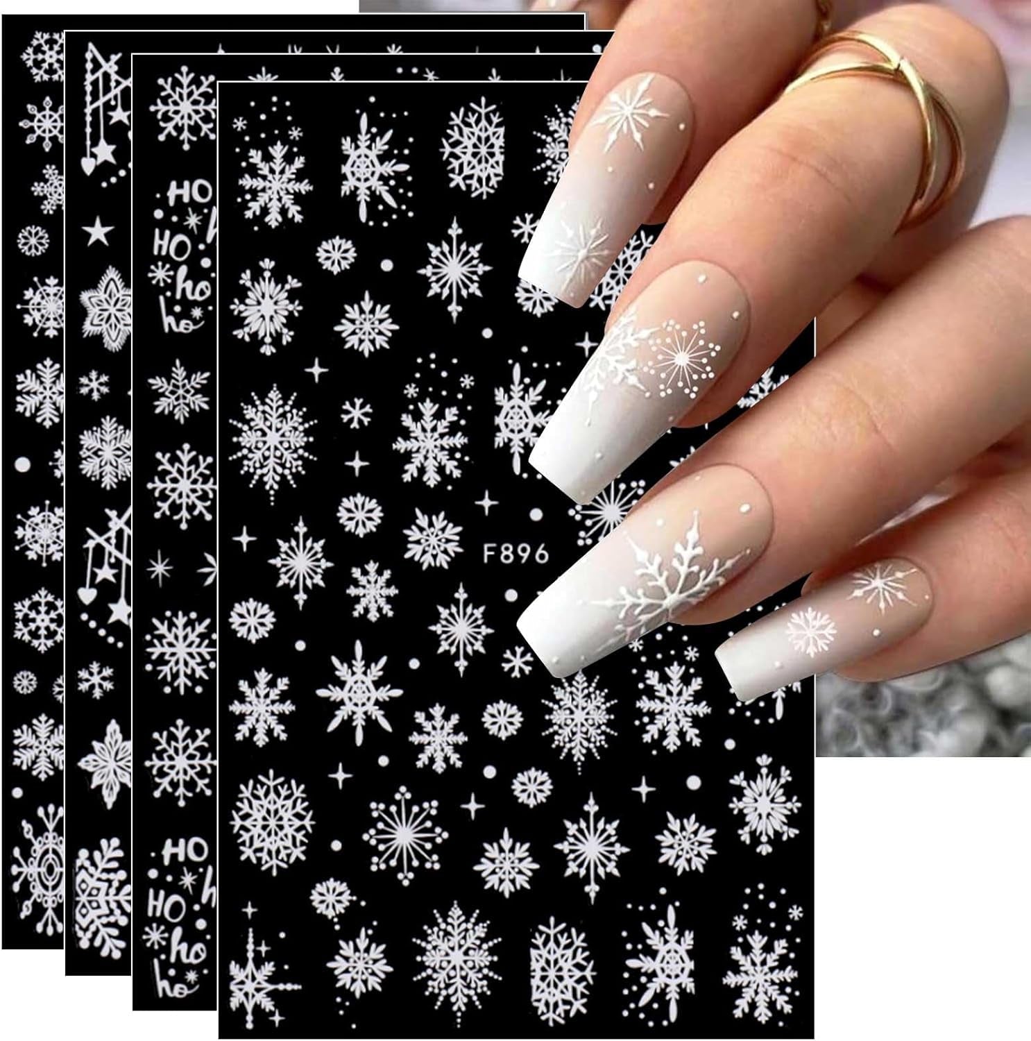 JMEOWIO Nagelsticker Weihnachten Weiß Glitter 8 Blatt Nail Art Sticker Selbstklebend Nagelaufkleber Schneeflocke Decoración navideña Nageldesign Zubehör